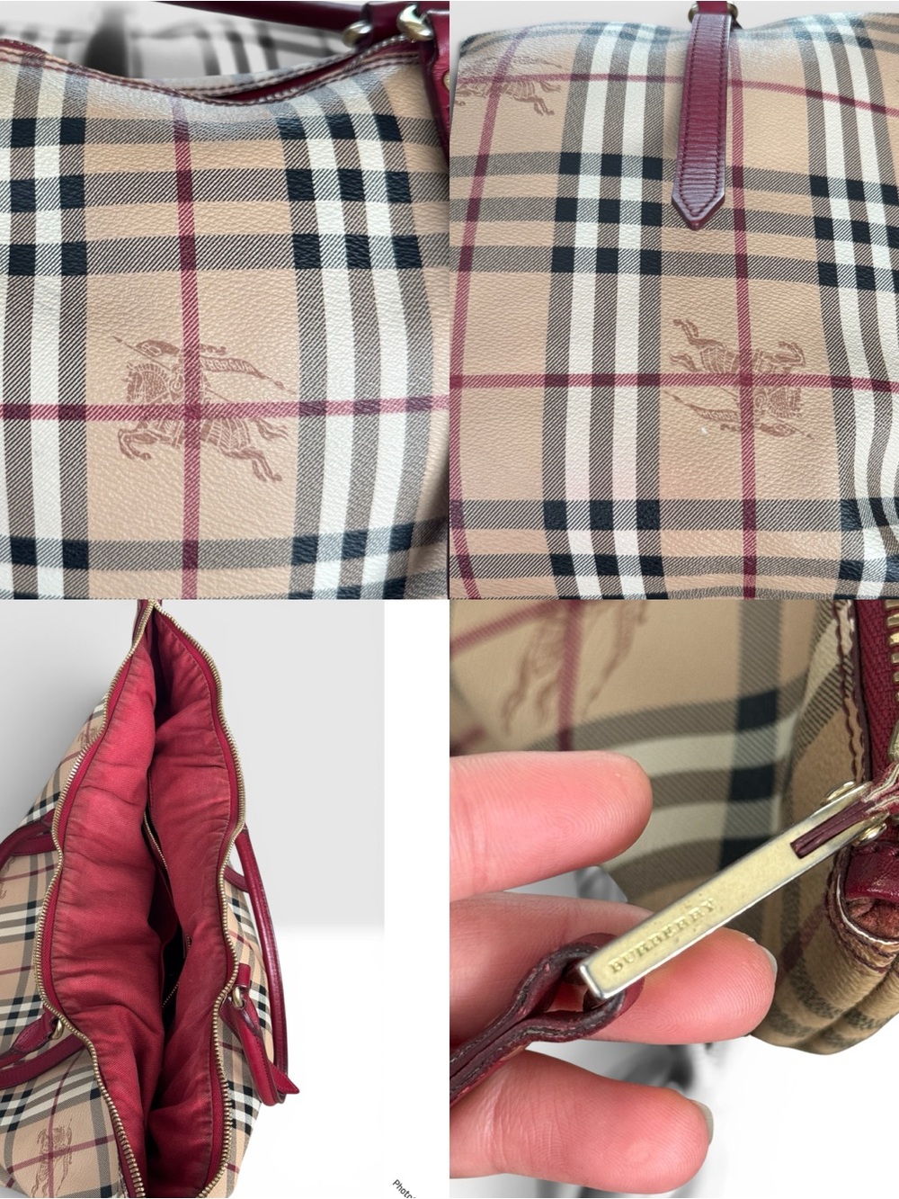 Burberry haymarket Check Tote with Burgundy Leather Handles - Picture 7 of 15